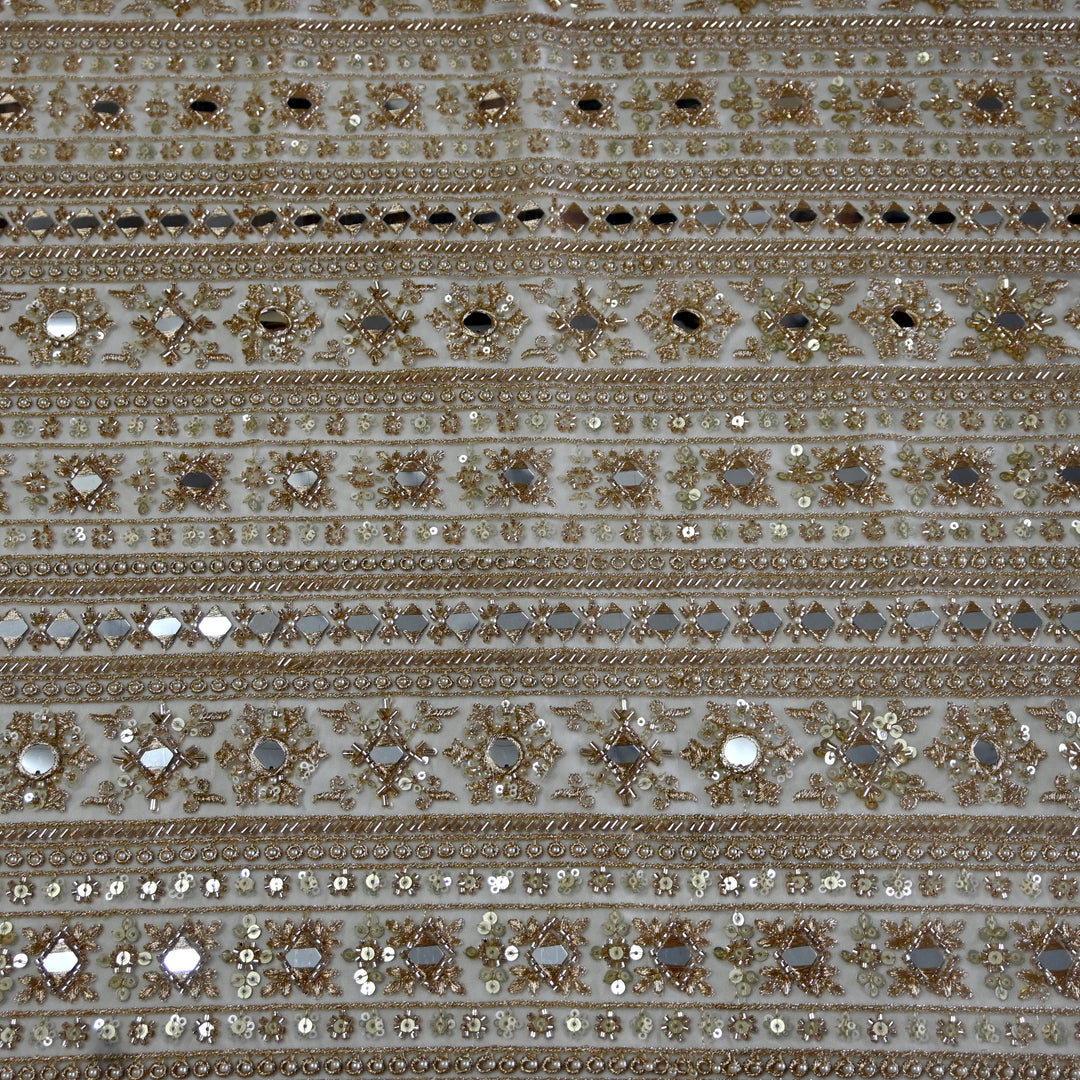 Dyed Net Moti Mirror With Sequins Embroidery Fabrics