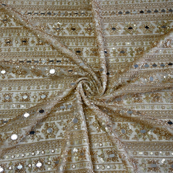 Dyed Net Moti Mirror With Sequins Embroidery Fabrics