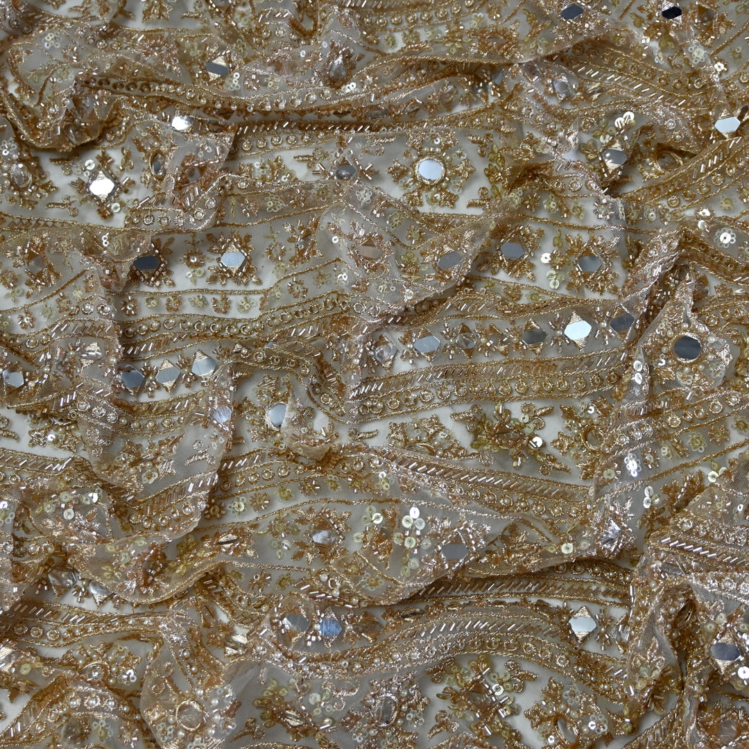 Dyed Net Moti Mirror With Sequins Embroidery Fabrics