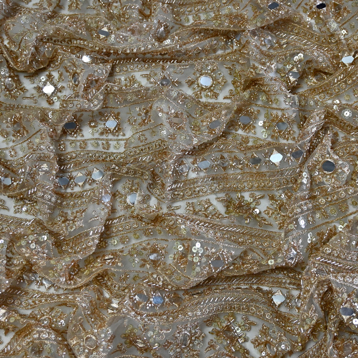 Dyed Net Moti Mirror With Sequins Embroidery Fabrics