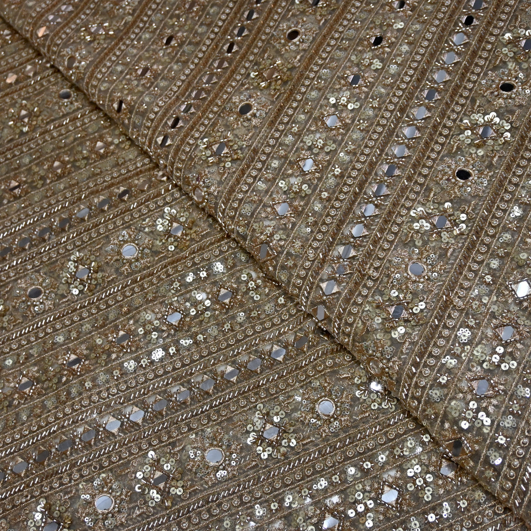 Dyed Net Moti Mirror With Sequins Embroidery Fabrics