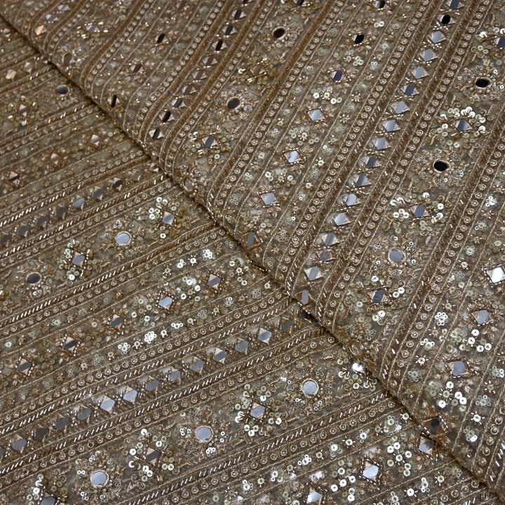 Dyed Net Moti Mirror With Sequins Embroidery Fabrics