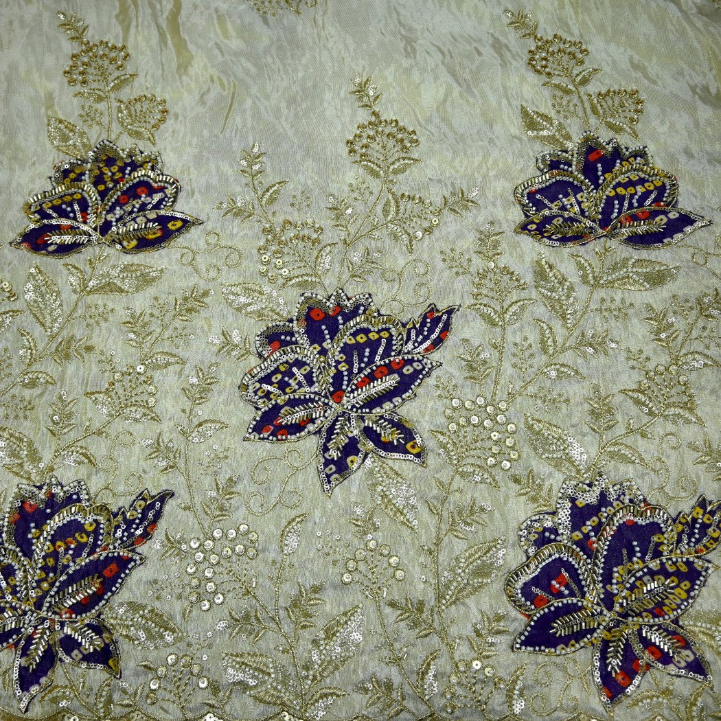 Premium Dyeable Tissue Moti Sequins Embroidery Fabrics