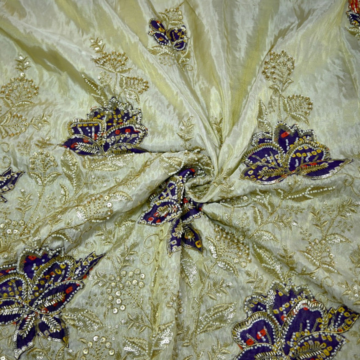 Premium Dyeable Tissue Moti Sequins Embroidery Fabrics