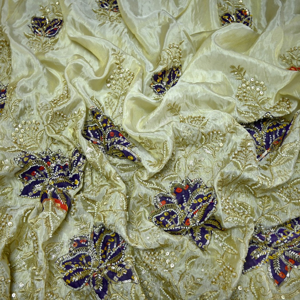 Premium Dyeable Tissue Moti Sequins Embroidery Fabrics