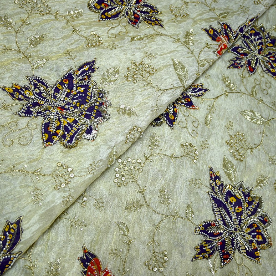 Premium Dyeable Tissue Moti Sequins Embroidery Fabrics