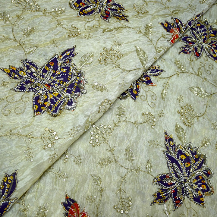 Premium Dyeable Tissue Moti Sequins Embroidery Fabrics