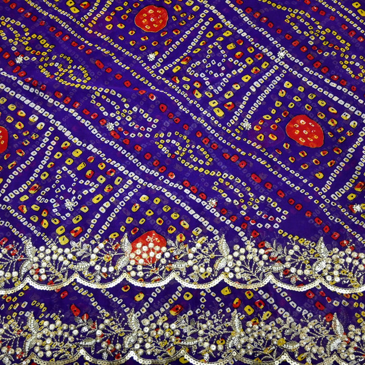 Georgette Bandhani Print Moti Embroidery Fabrics