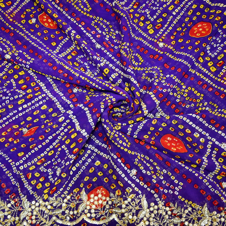 Georgette Bandhani Print Moti Embroidery Fabrics