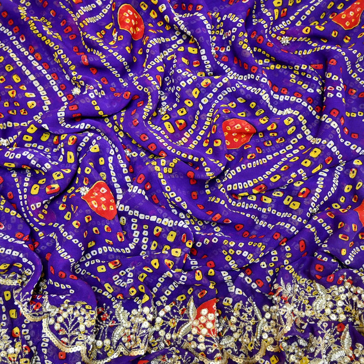 Georgette Bandhani Print Moti Embroidery Fabrics