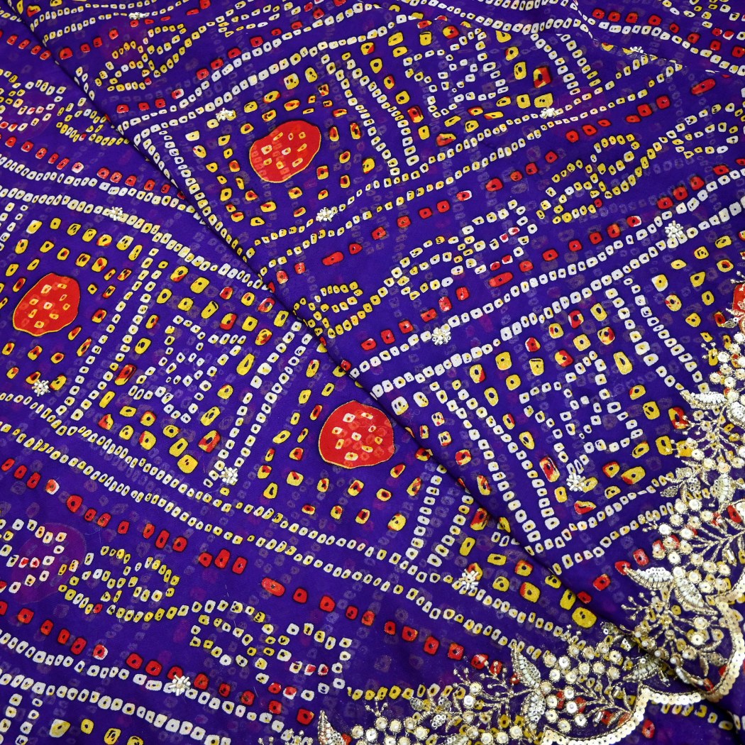 Georgette Bandhani Print Moti Embroidery Fabrics