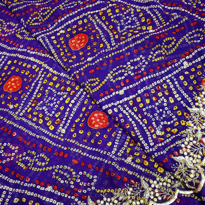 Georgette Bandhani Print Moti Embroidery Fabrics
