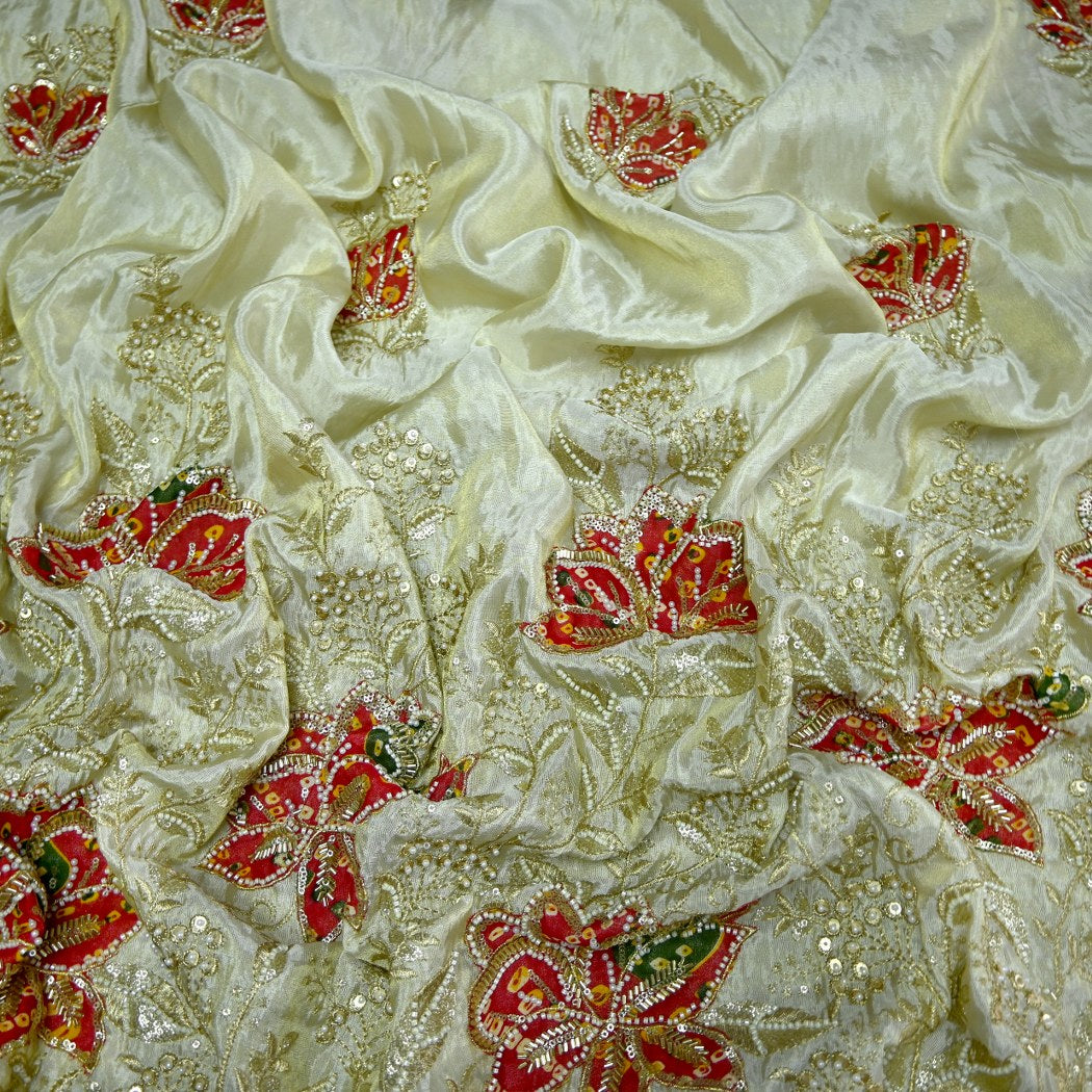 Premium Dyeable Tissue Moti Sequins Embroidery Fabrics