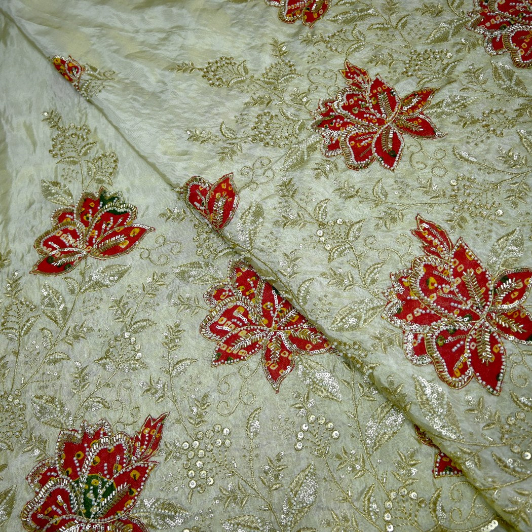 Premium Dyeable Tissue Moti Sequins Embroidery Fabrics