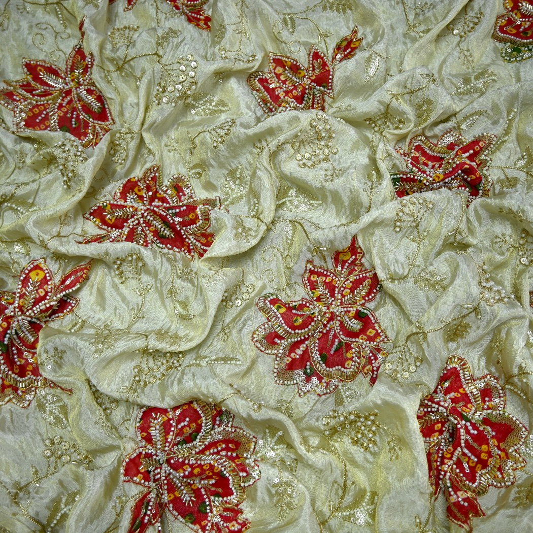 Premium Dyeable Tissue Moti Sequins Embroidery Fabrics