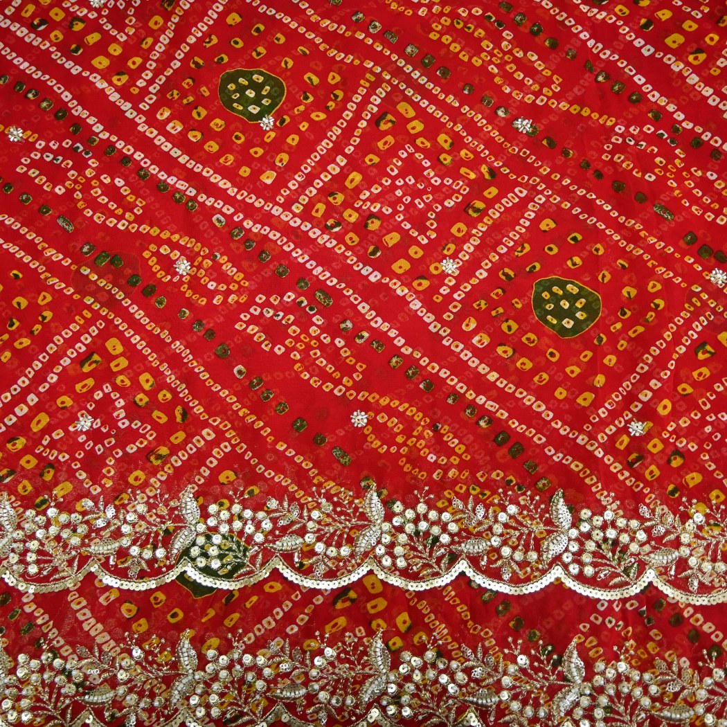 Georgette Bandhani Print Moti Embroidery Fabrics
