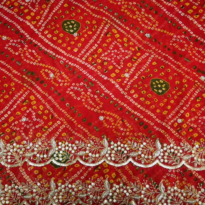 Georgette Bandhani Print Moti Embroidery Fabrics
