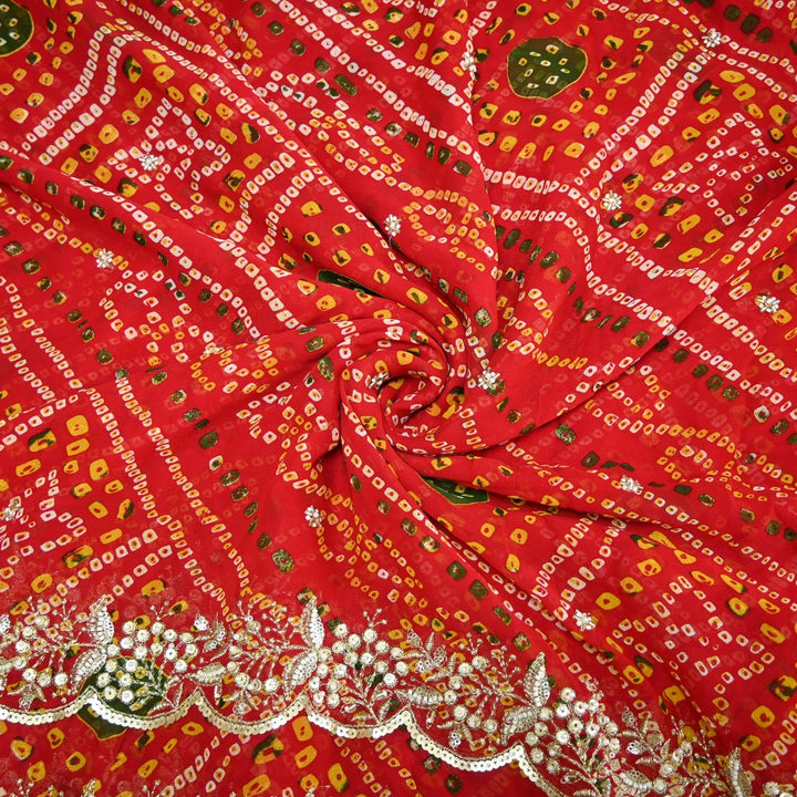 Georgette Bandhani Print Moti Embroidery Fabrics