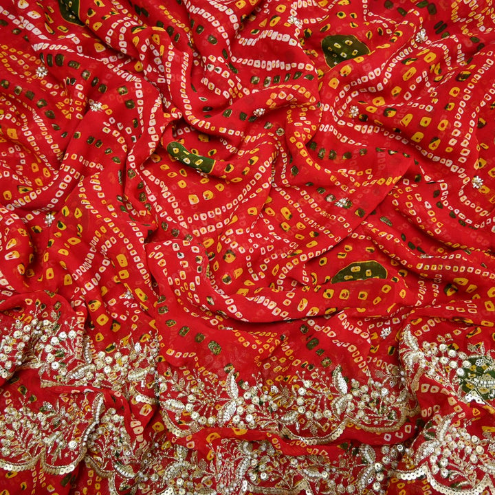 Georgette Bandhani Print Moti Embroidery Fabrics