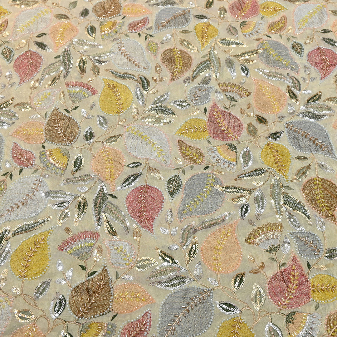 Dyeable Tissue Hand Embroidered Fabric with Pearl & Sequins Work V1032C