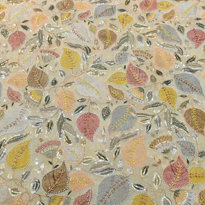 Dyeable Tissue Hand Embroidered Fabric with Pearl & Sequins Work V1032C