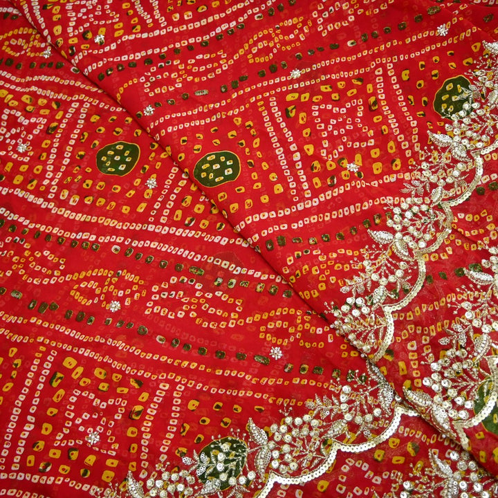 Georgette Bandhani Print Moti Embroidery Fabrics