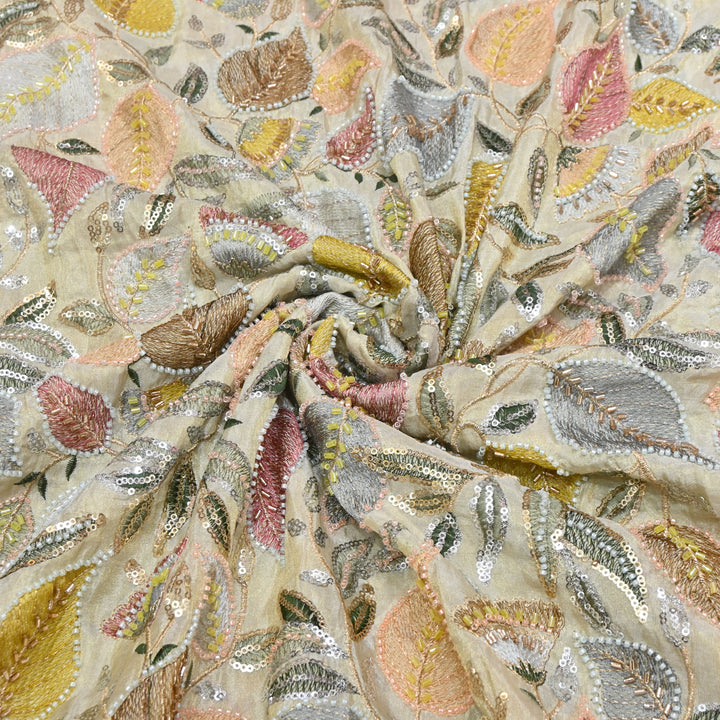 Dyeable Tissue Hand Embroidered Fabric with Pearl & Sequins Work V1032C