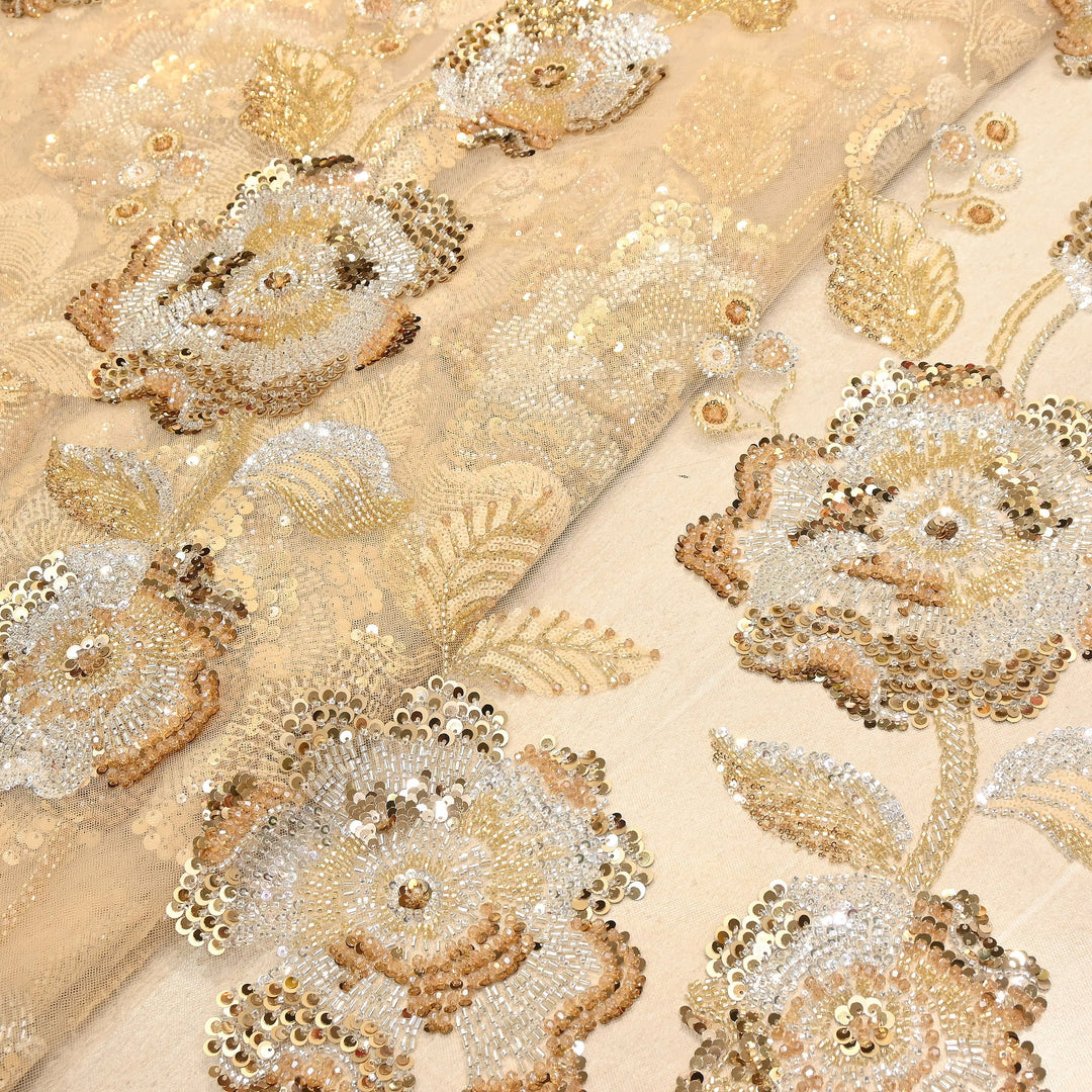 Premium Imported Net Floral Sequins, Cut Dana & Bead Embroidery Fabric 60" | D88537-01