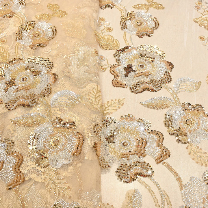 Premium Imported Net Floral Sequins, Cut Dana & Bead Embroidery Fabric 60" | D88537-01