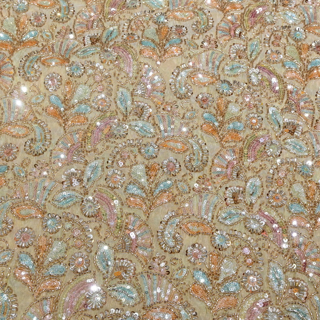 Dyeable Tissue Hand Embroidered Fabric with Pearl & Sequins Work AC11061