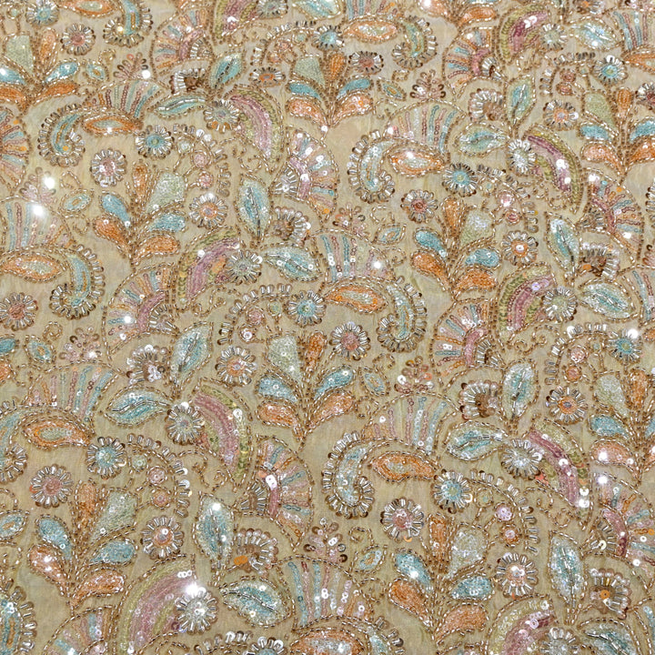 Dyeable Tissue Hand Embroidered Fabric with Pearl & Sequins Work AC11061