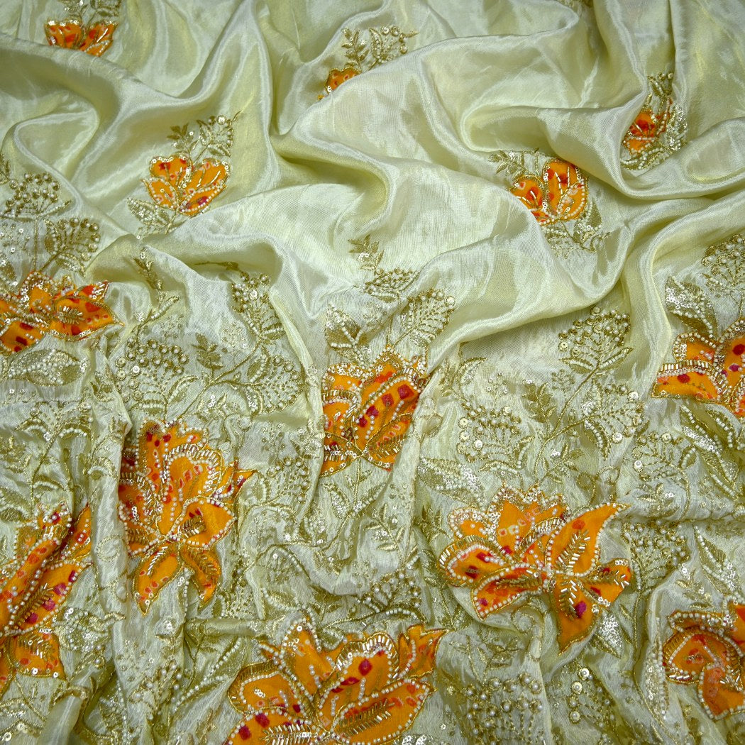 Premium Dyeable Tissue Moti Sequins Embroidery Fabrics