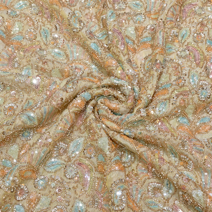 Dyeable Tissue Hand Embroidered Fabric with Pearl & Sequins Work AC11061