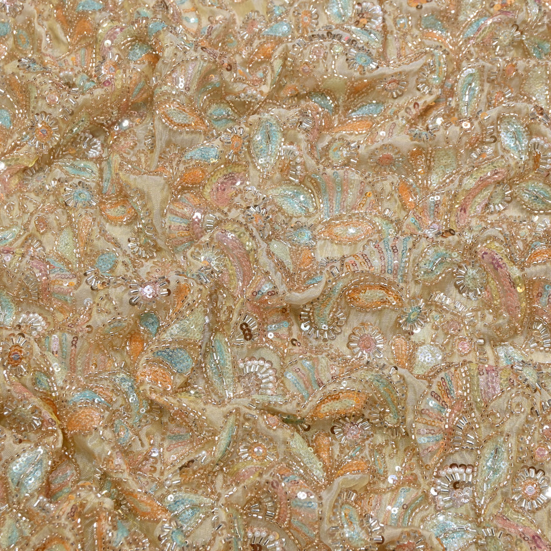 Dyeable Tissue Hand Embroidered Fabric with Pearl & Sequins Work AC11061