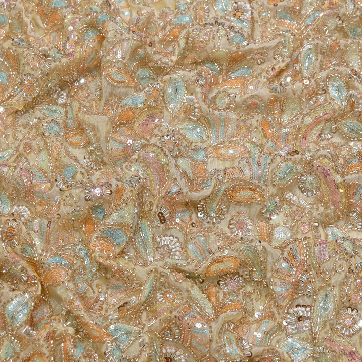 Dyeable Tissue Hand Embroidered Fabric with Pearl & Sequins Work AC11061