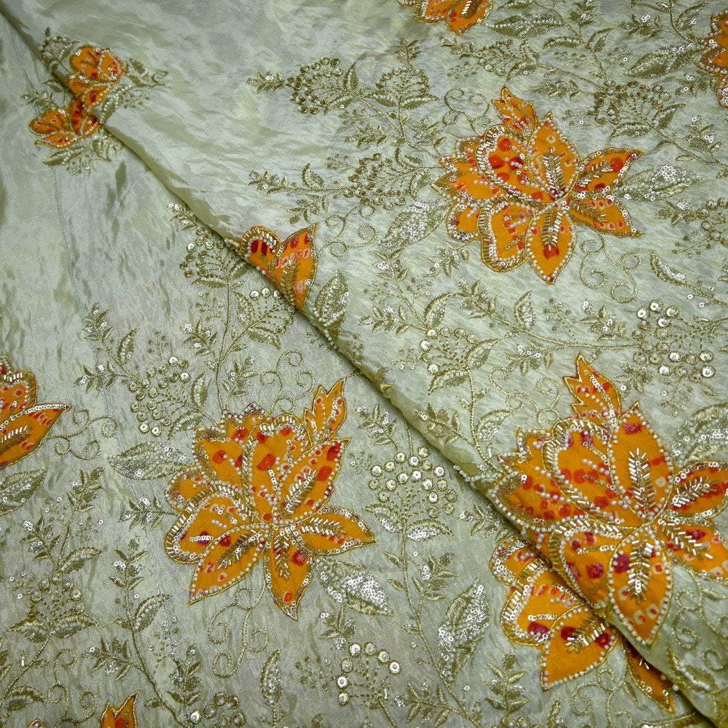 Premium Dyeable Tissue Moti Sequins Embroidery Fabrics