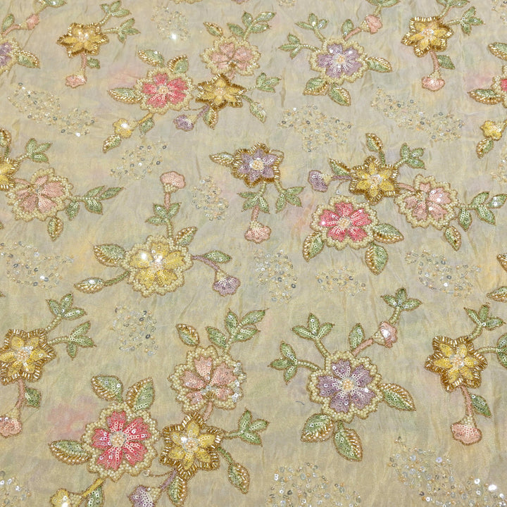 Dyeable Tissue Hand Embroidered Fabric with Pearl & Sequins Work VI389C