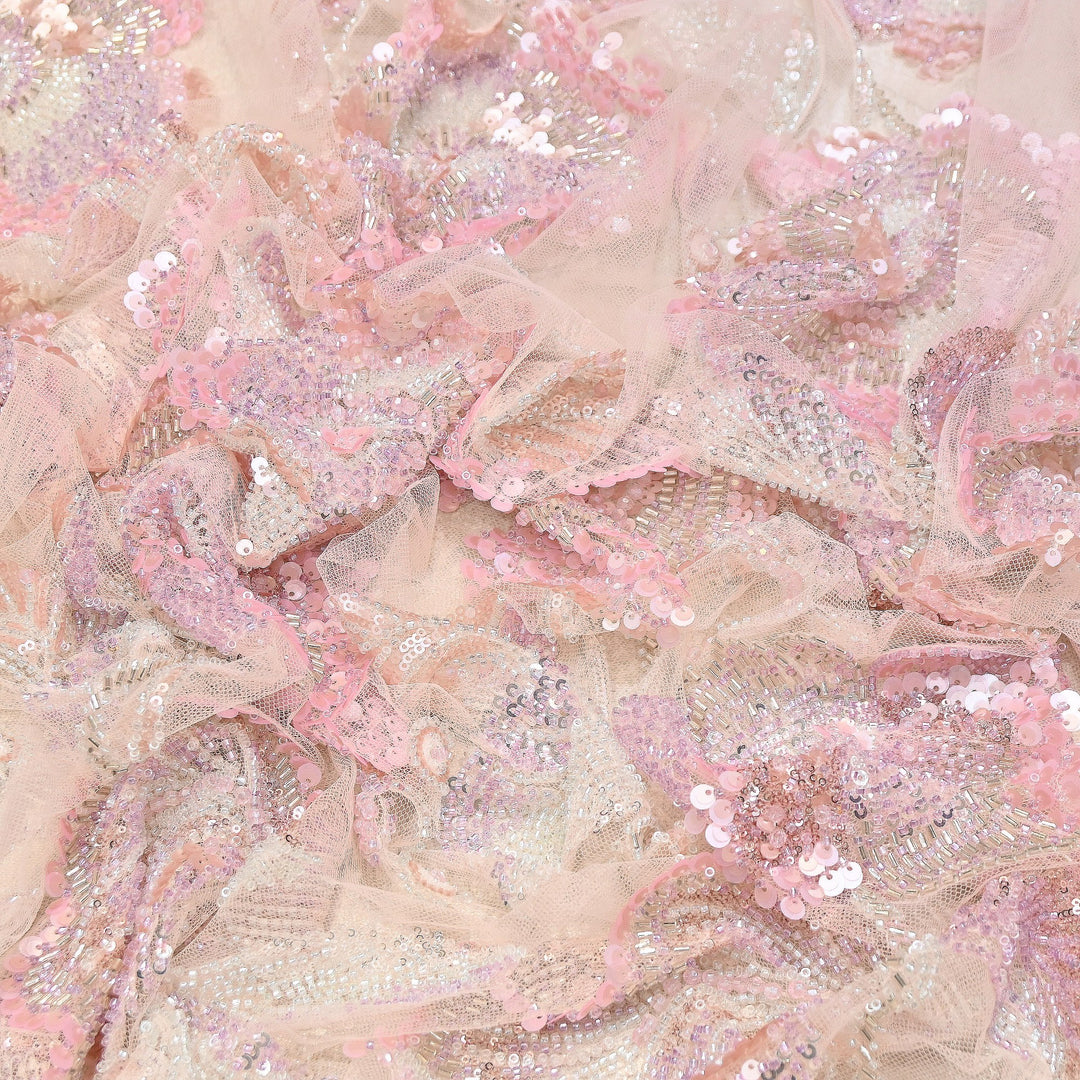 Premium Imported Net Floral Sequins, Cut Dana & Bead Embroidery Fabric 60" | D88537-02