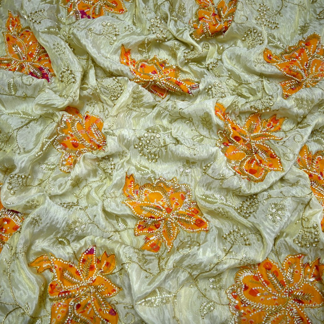 Premium Dyeable Tissue Moti Sequins Embroidery Fabrics