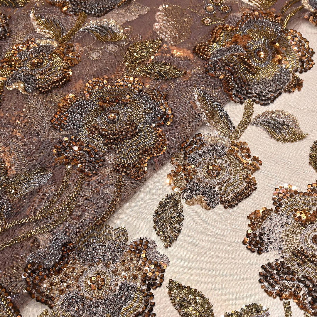 Premium Imported Net Floral Sequins, Cut Dana & Bead Embroidery Fabric 60" | D88537-03