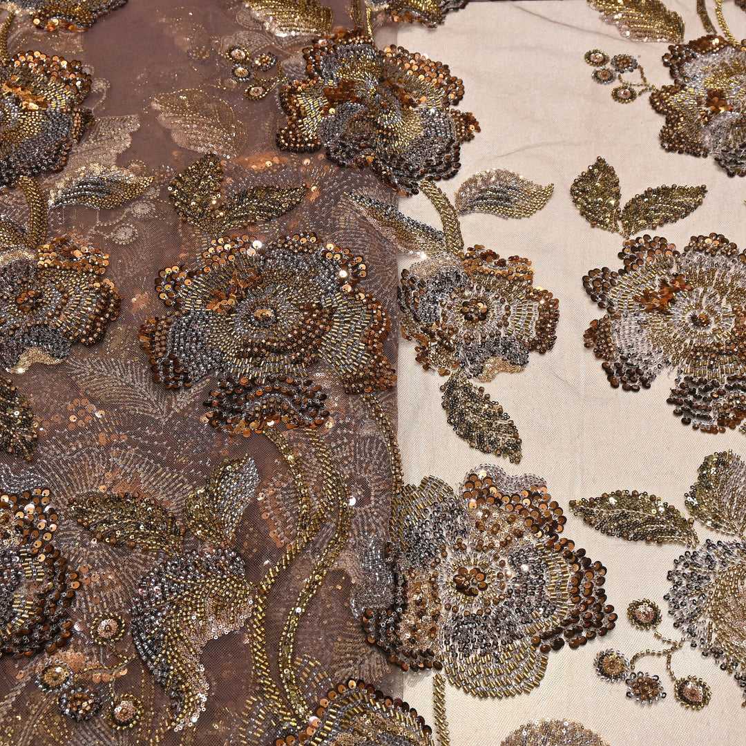 Premium Imported Net Floral Sequins, Cut Dana & Bead Embroidery Fabric 60" | D88537-03