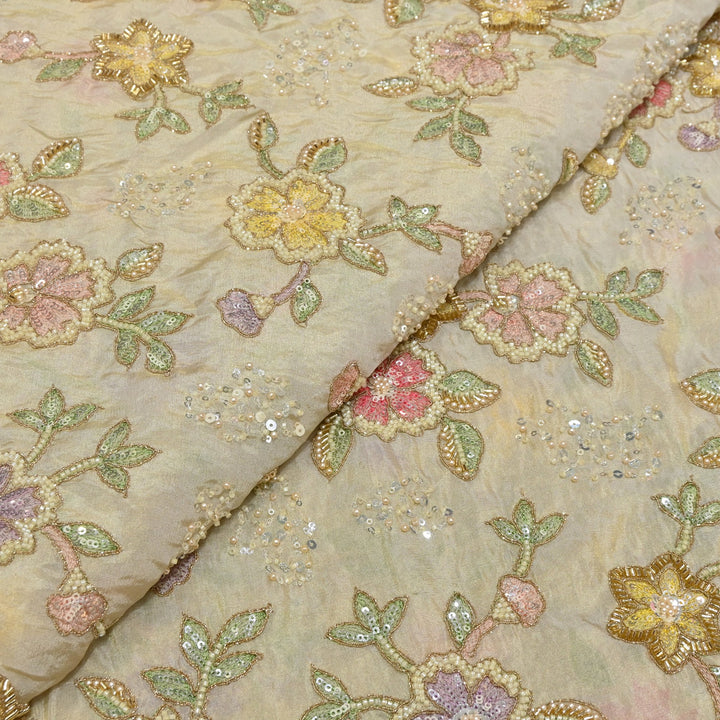 Dyeable Tissue Hand Embroidered Fabric with Pearl & Sequins Work VI389C