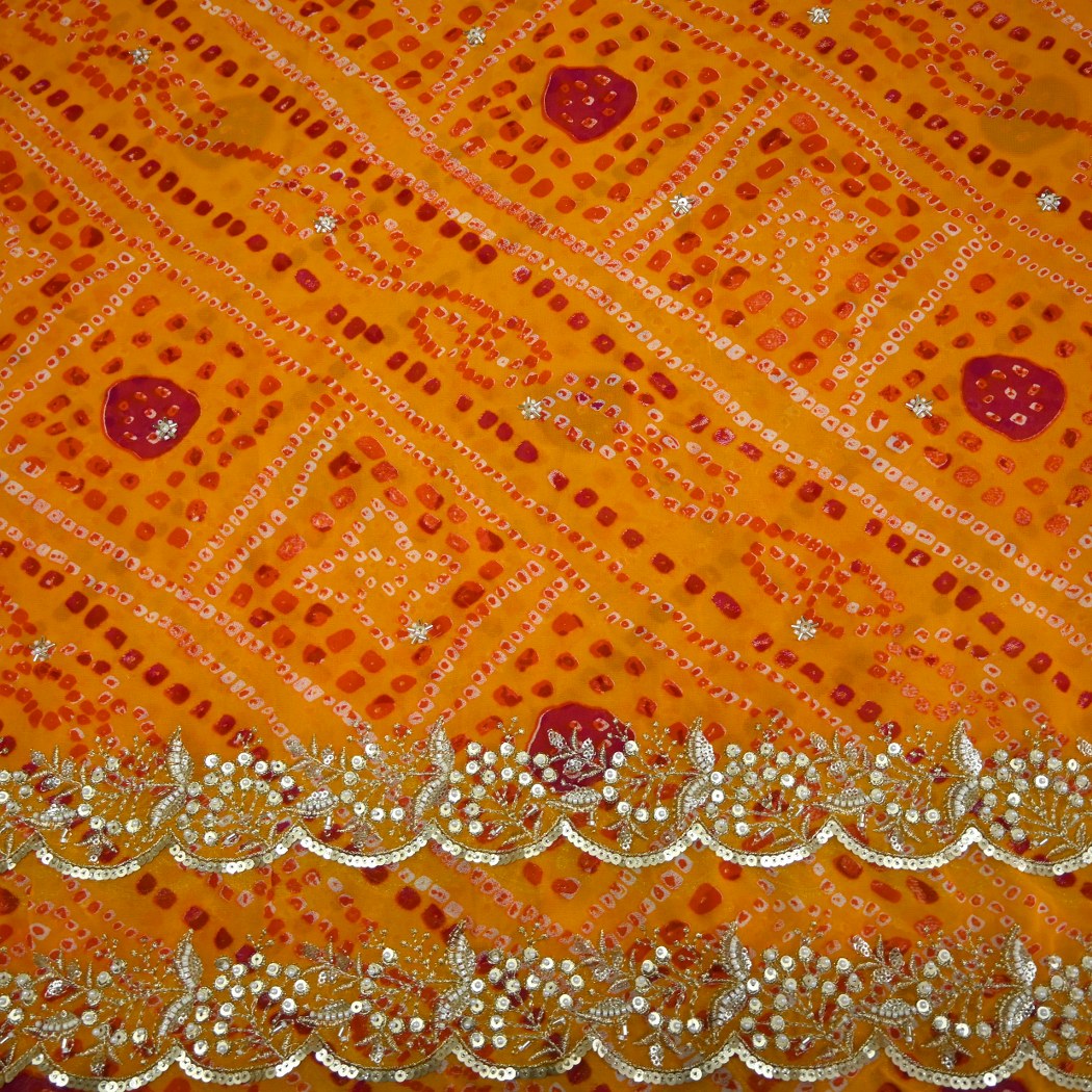 Georgette Bandhani Print Moti Embroidery Fabrics