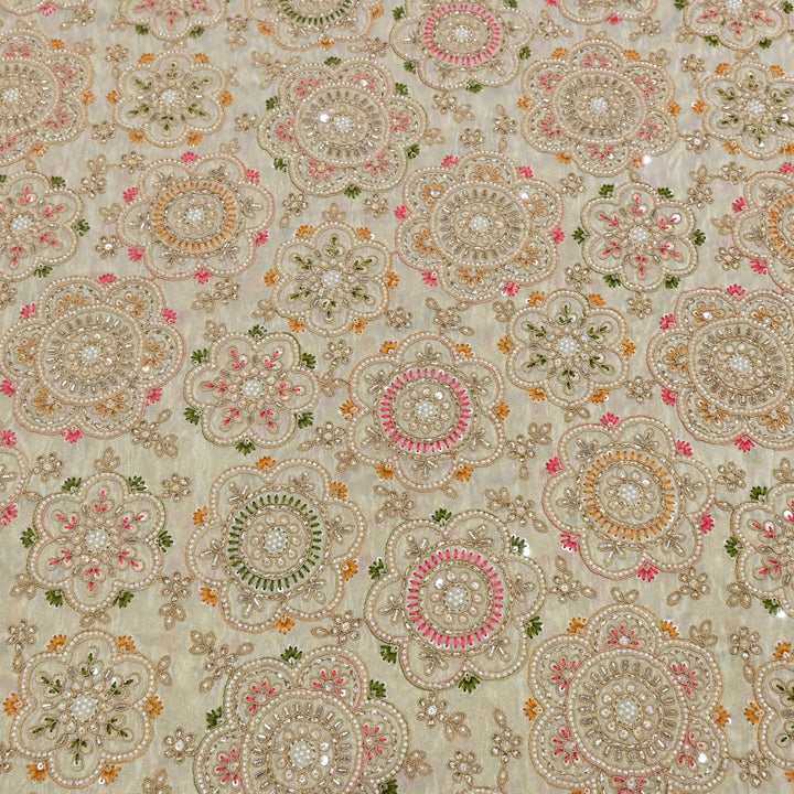 Dyeable Tissue Hand Embroidered Fabric with Pearl & Sequins Work VI851C