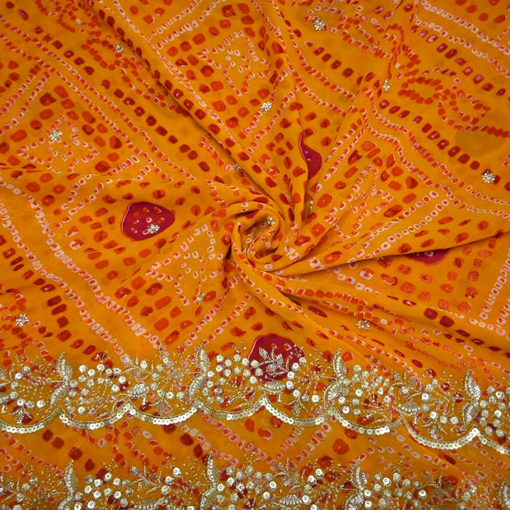 Georgette Bandhani Print Moti Embroidery Fabrics
