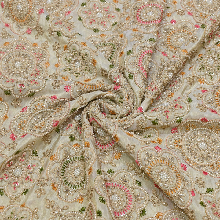 Dyeable Tissue Hand Embroidered Fabric with Pearl & Sequins Work VI851C
