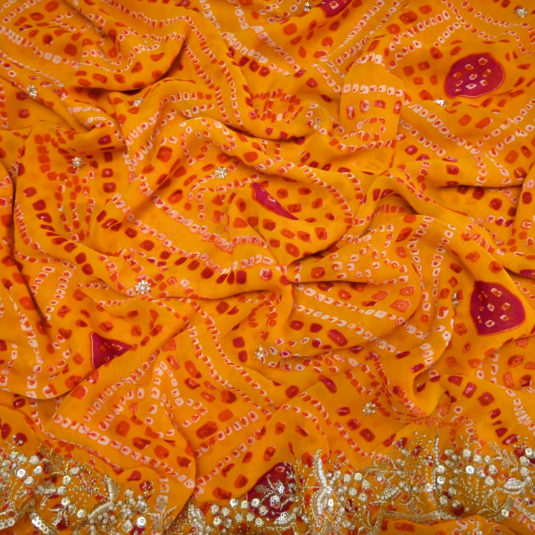 Georgette Bandhani Print Moti Embroidery Fabrics