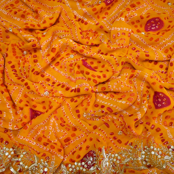 Georgette Bandhani Print Moti Embroidery Fabrics