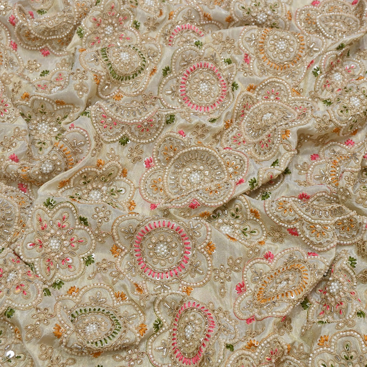Dyeable Tissue Hand Embroidered Fabric with Pearl & Sequins Work VI851C