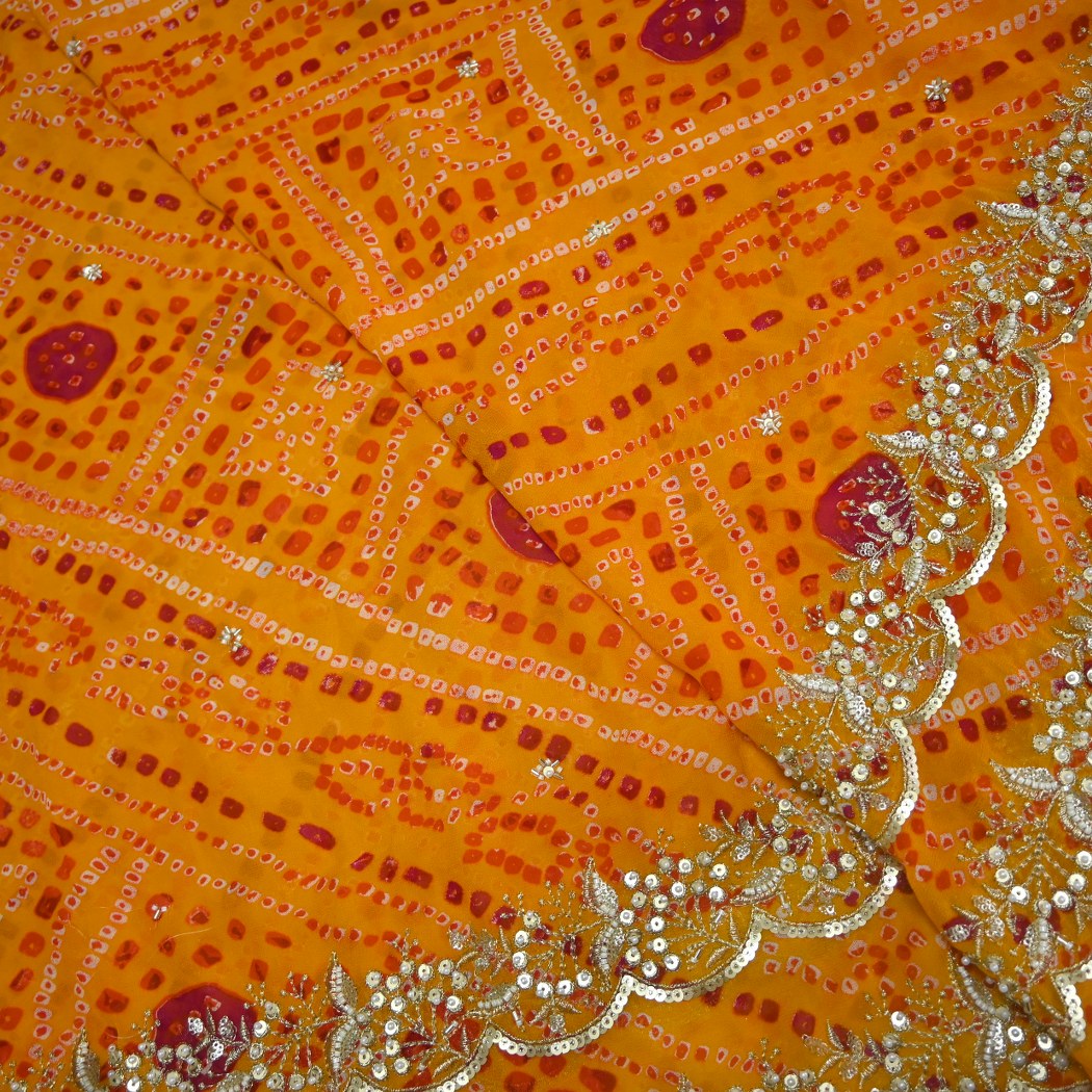 Georgette Bandhani Print Moti Embroidery Fabrics